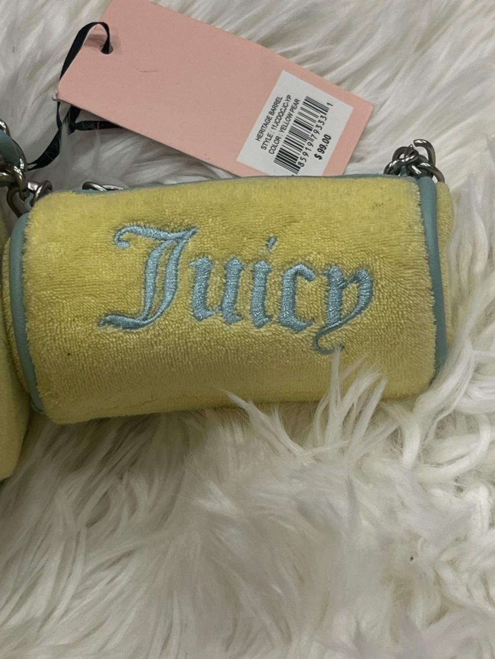 Juicy Couture Limited Edition 3-piece Yellow Terry Barrel Bag & Accessories - Picture 7 of 13